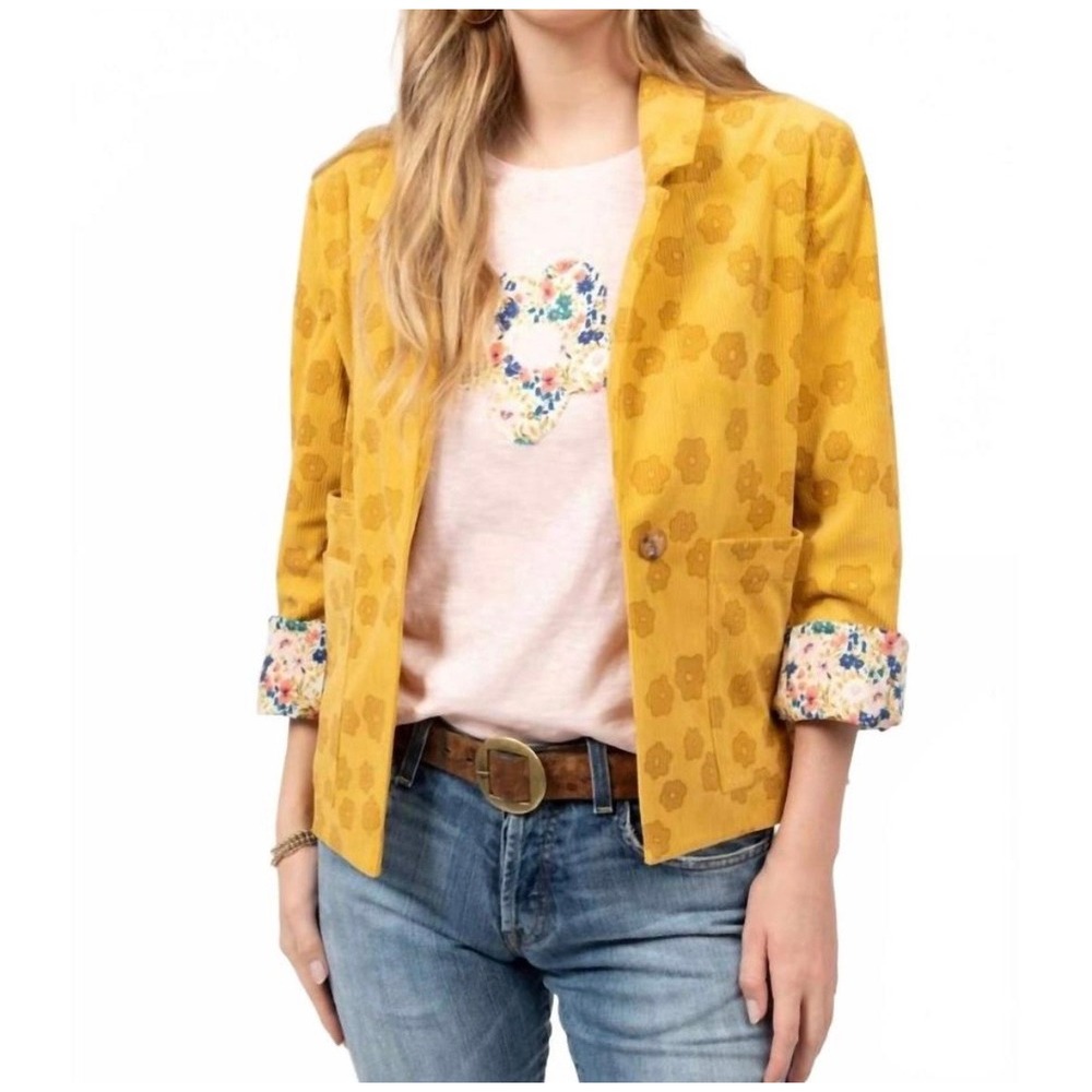 Ivy Jane S Pop Flower Corduroy Blazer Marigold Floral Lined Retro Small